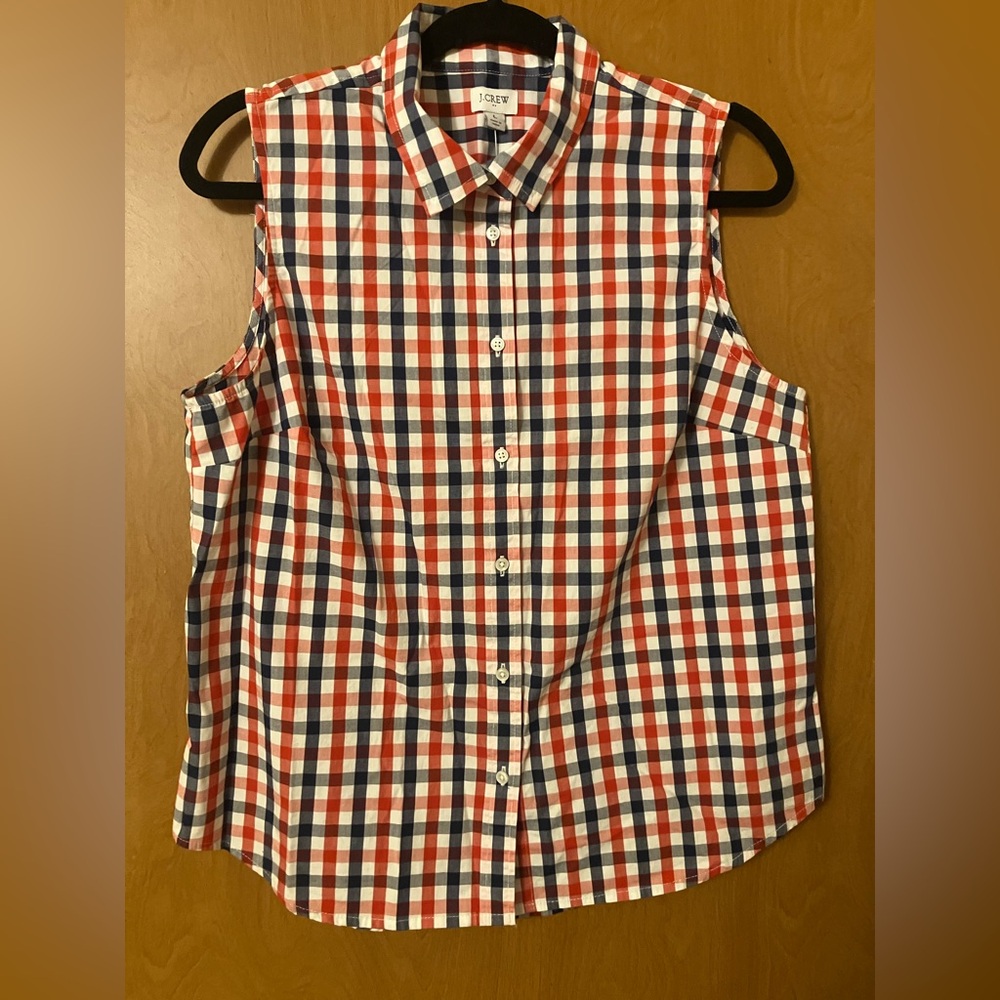 J Crew Re Imagined Women's Red White Blue Sleeveless Blouse Size Large NWT